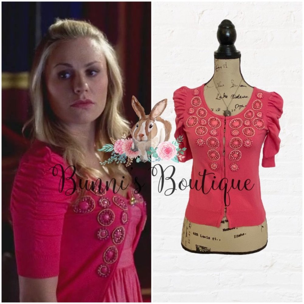 Sookie Stackhouse INC | Pink Jeweled Cardigan Sweater True Blood Sz L